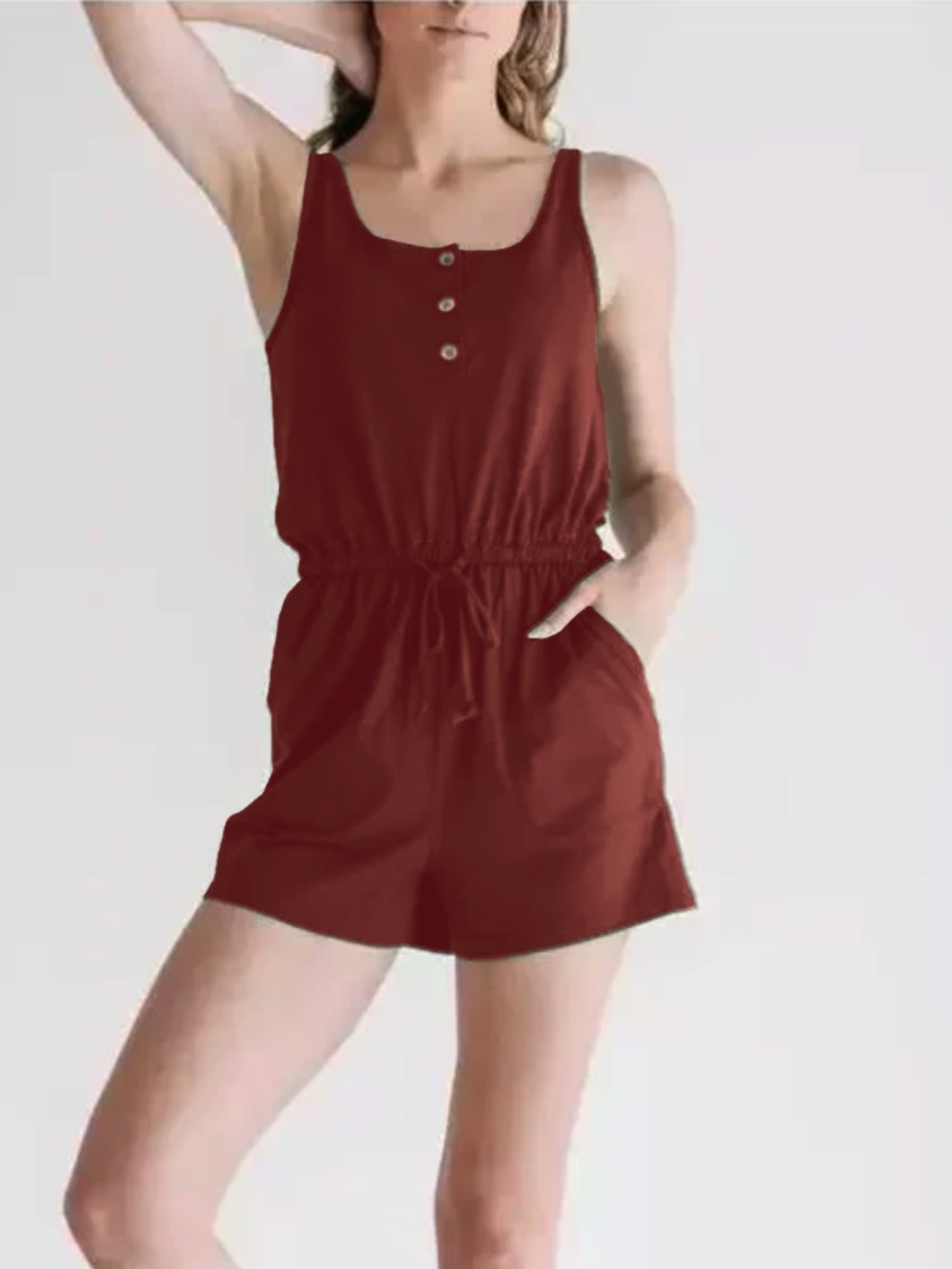 Imbodhi Ella Romper Womens Size M Redwood Sleeveless Pyratex Organic Cotton